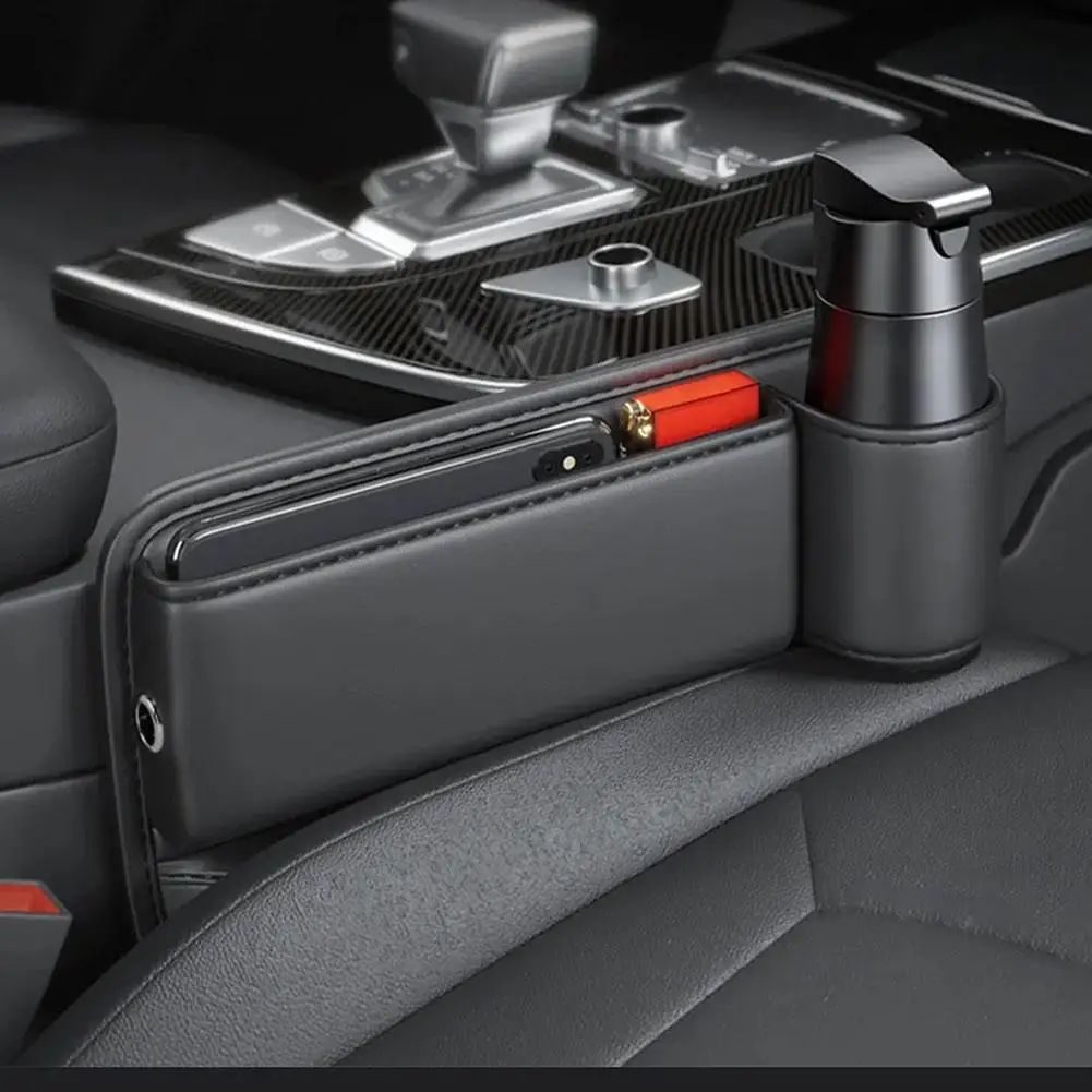 

Из искусственной кожи для автомобильной консоли, боковой наполнитель для консоли сиденья, боковой органайзер, сумка, сумка для хранения на сиденье автомобиля с держателем для чашки I3A8