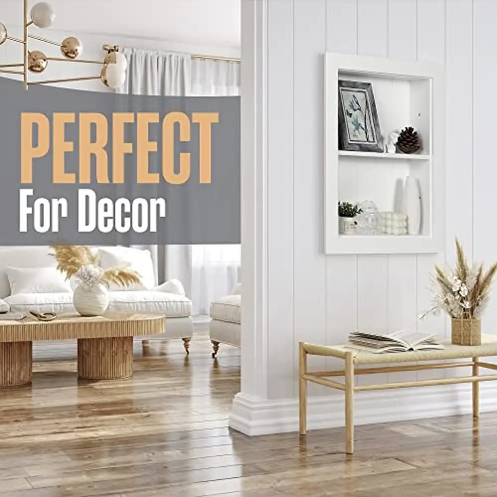 White Wood 2 Tier Recessed Wall Niche Shelves Shelf Insert Modern Contemporary Bathroom Bedroom Kitchen Storage Solution 6