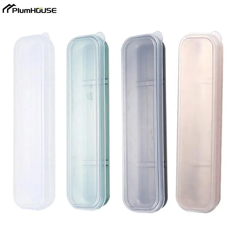 Travel Outdoor Reusable Wheat Straw Tableware Box School Home Slot Design Cutlery Storage Box Transparent Case Spoon