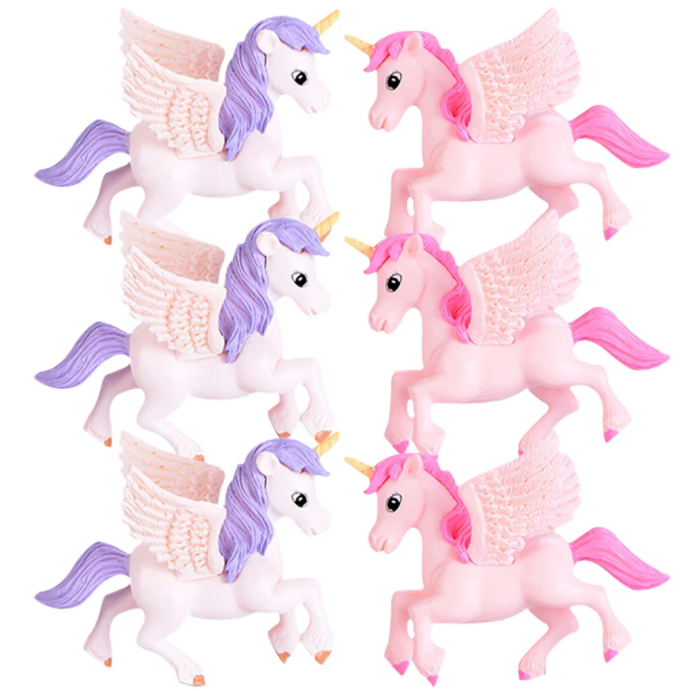 

6 Pcs Unicorn Dashboard Decorations Plastic Ornaments Figurine Miniature