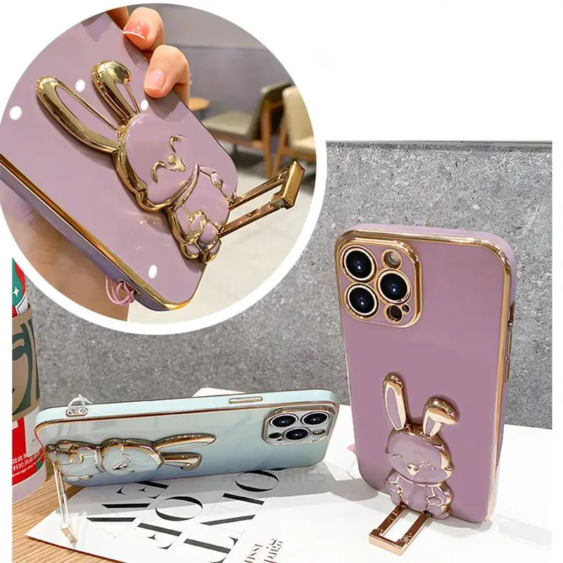 Plating Rabbit Holder Silicone Case On For Xiaomi Redmi Note 12 4g Pro Plus 12pro 5g Note12 Turbo Lanyard Wrist Strap_voghion.com