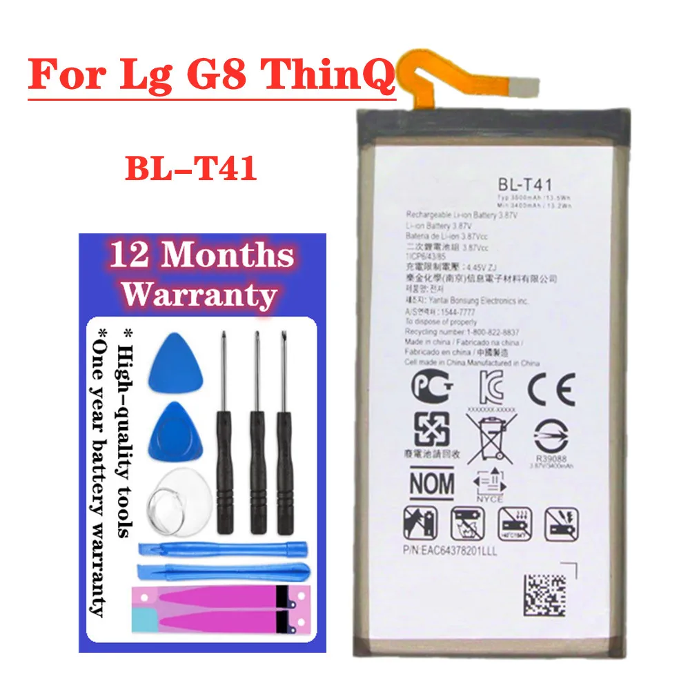 

New 3500mAh BLT41 BL-T41 Battery For LG G8 ThinQ LMG820QM7 LMG820UM1 LM-G820UMB LMG820UM0 LM-G820N Replacement Battery + Tools