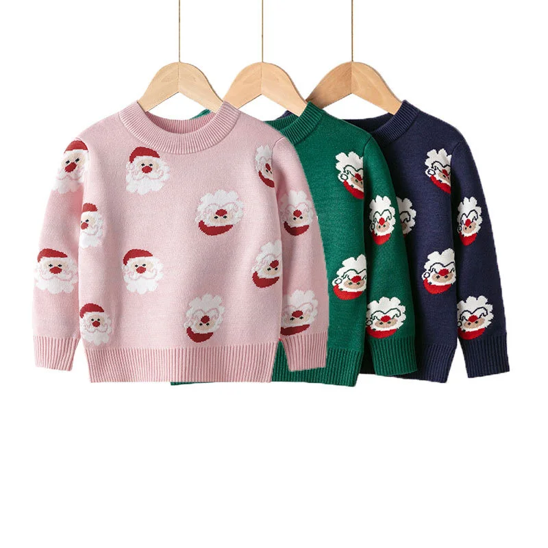 

2023 New Kids Christmas Sweater Autumn Winter Pullover Knitwear Top Clothes Kids Cotton Print Knit Sweaters 2-7 Years