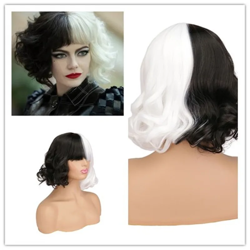 Animation Wigs Black and White Witch Yin-Yang Cosplay Wig Synthetic Hair Wigs Cruella