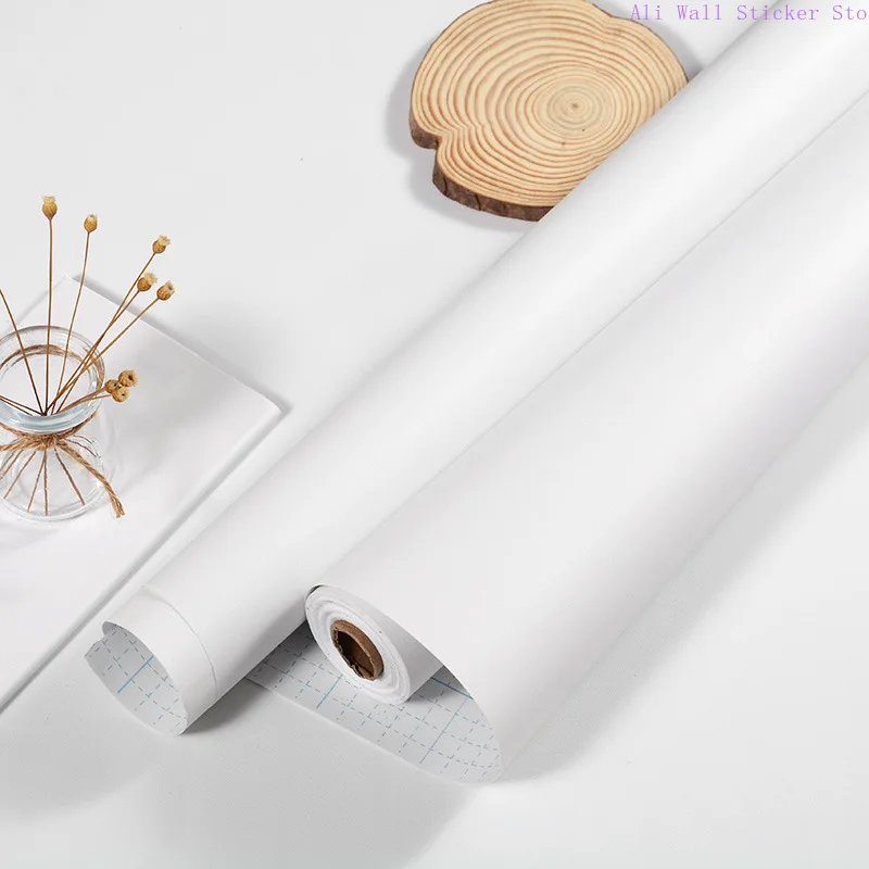 

Matte PVC Vinyl Self Adhesive Wallpapers Furniture Renovation Films White DIY Decorative Kitchen Cabinet Waterproof Wall Sticker