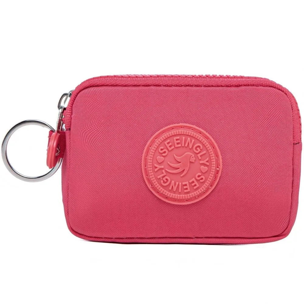 Compact Waterproof Double Layer Women's Wallet with Keychain and Nylon Zipper