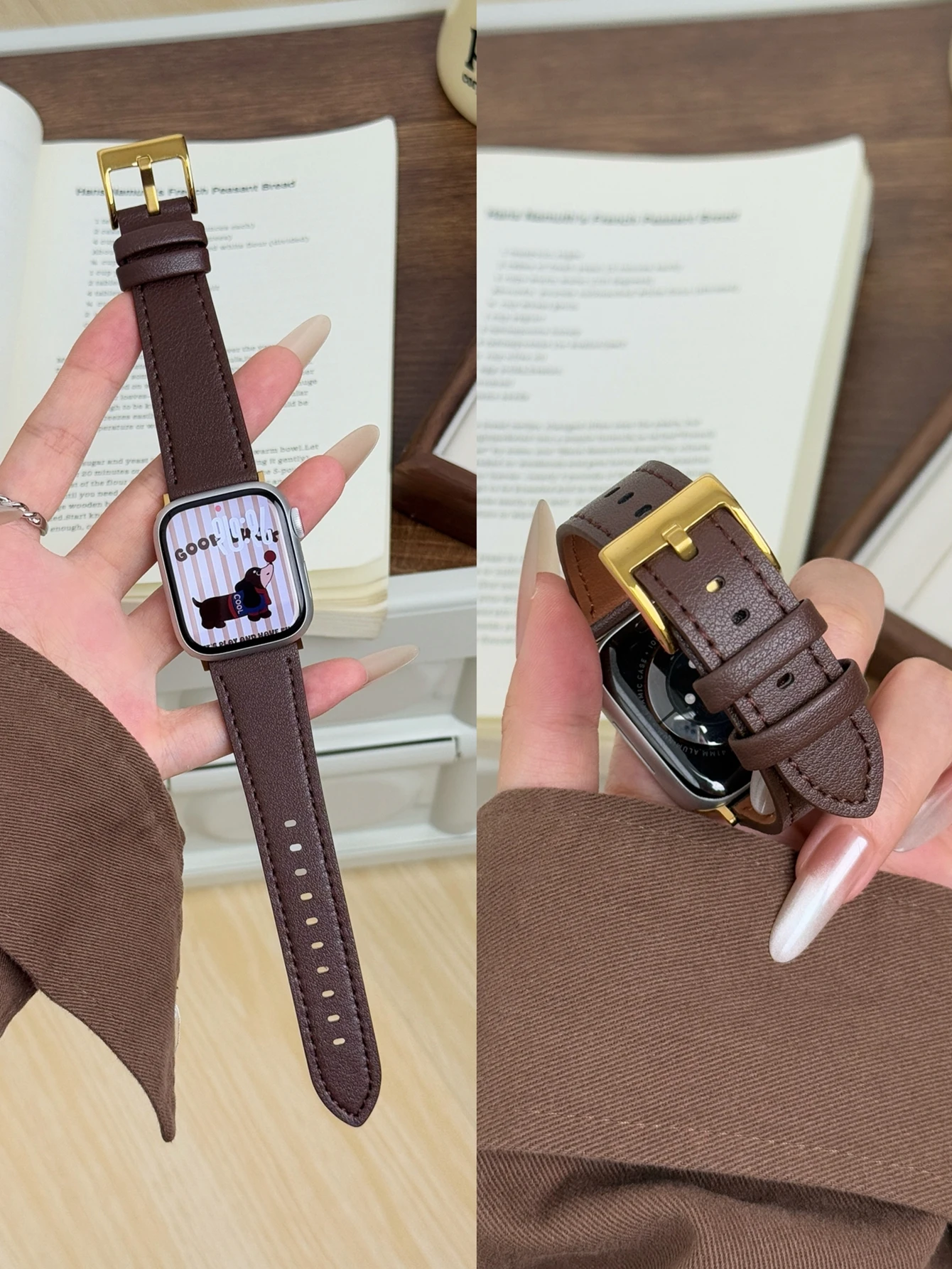 Elegant Coffee Brown Leather Loop Watch Band
