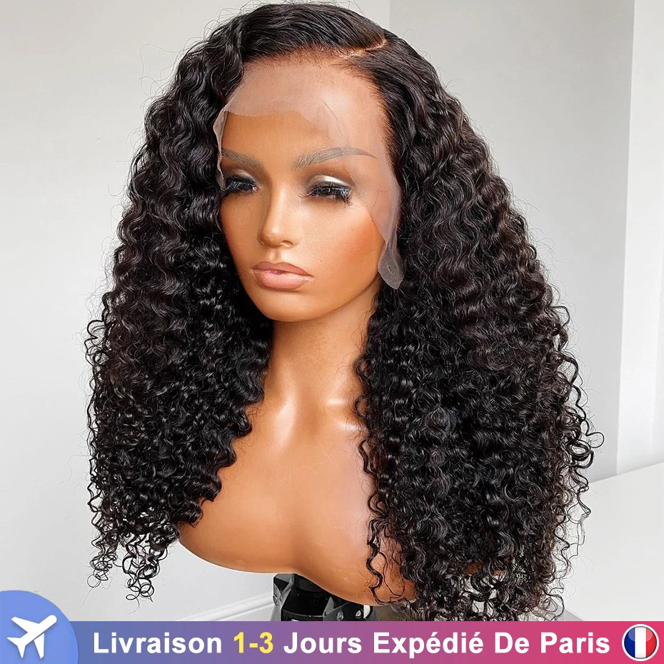 Kinky Curly 13x4 Lace Frontal Human Hair Wigs HD Transparent Lace Wig Indian Natural Wig Black