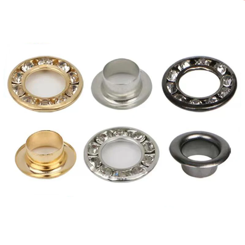 

100sets/lot round metal brass rhinestone eyelets 6/9/14mm glass rhinestone grommets clothes decoration diamond buttons