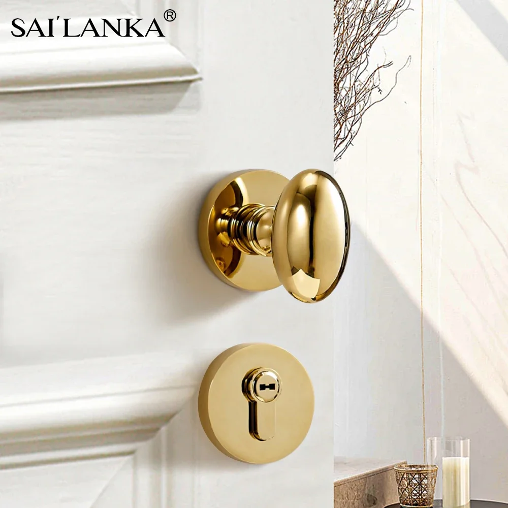 

Solid Brass Door Lock Set Modern Shiny Gold Interior Bedroom Bathroom Dummy Privacy Passage Hidden Door Lever Set SAILANKA