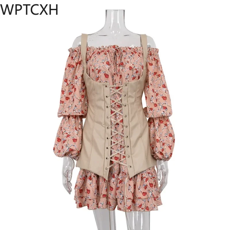 

2024 Spring New Fashion Long-sleeved Floral Dress with Waistcoat Slimming A-line Skirt Birthday Dress Summer Vacation Dress