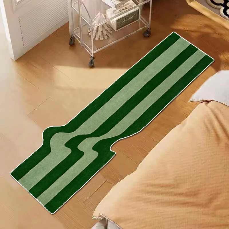 Green Kitchen Rug Irregular Striped Floor Mat Runner Rug Accent Modern Carpet Home Decor Abstract Soft Flannel Non Slip Gift