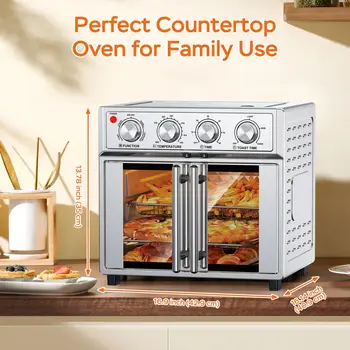 29.5 QT French Door Air Fryer Convection Toaster Oven, Extra Large 6 Slices, 1700W, Multifunction Oven for Air Fryer, Toast, Grill, Defrost, Bake, Time and Temperature Controls, Silver 5