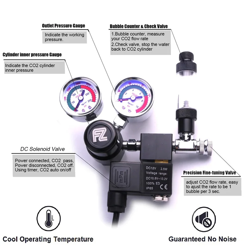 Co2 Regulator Aquarium Co2 Accessories Fzone Single Stage Big Gauge Co2 Regulator Aquarium Accessories Fishbowl Cylinder Tank Bubble Counter Carbon Dioxide Reducer