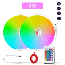 Color-Changing USB LED Neon Strip Lights with Remote Control - Flexible Silicone Tape for Outdoor and Home Decor (USB  Neon Strip 3M)