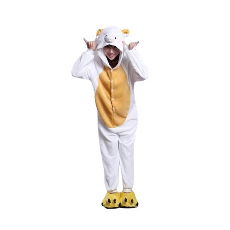 Sheep Kigurumi Animal Onesies Women Pajamas Winter Long Sleeves Flannel Cartoon Pijamas One-piece Cosplay Costume For Halloween