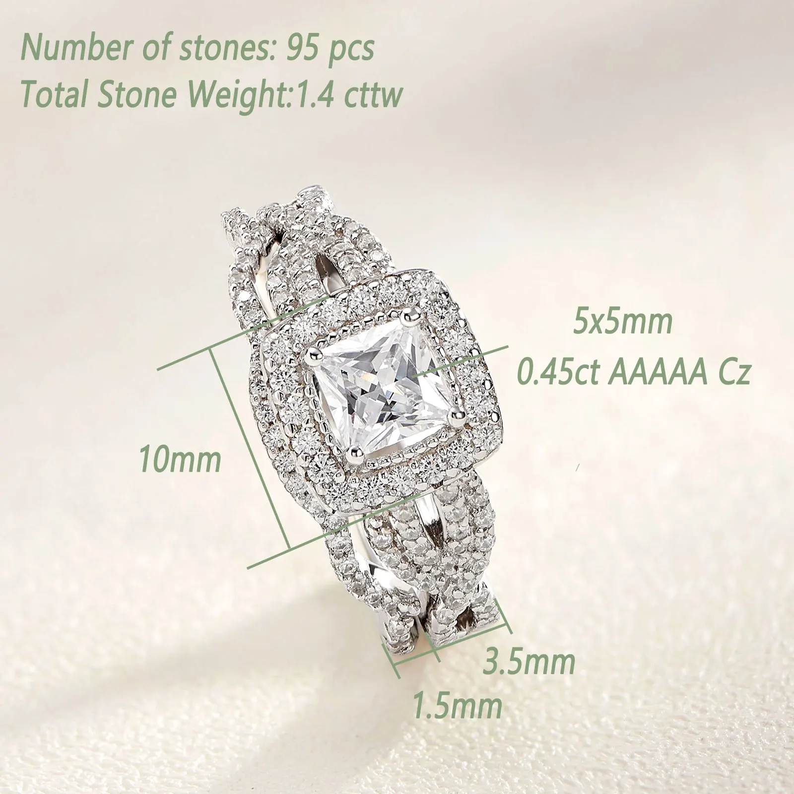 Newshe 2 Pcs 925 Sterling Silver Engagement Ring Wedding Band For Women Princess Cut White AAAAA Cubic Zirconia Classic Jewelry 4