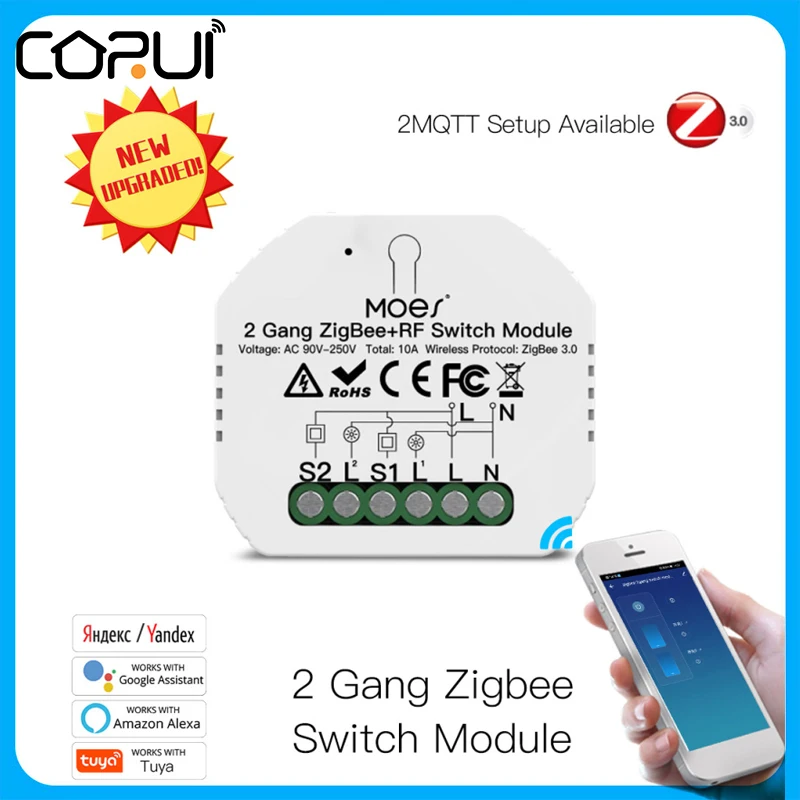 New Tuya ZigBee 3.0 Smart Light Switch Relay Module 2 Gang Zigbee+rf