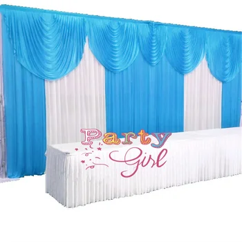 White And Turquoise 10X20FT Ice Silk Wedding Backdrop Curtain Stage Background Drape Photo Booth Banquet Event Decoration