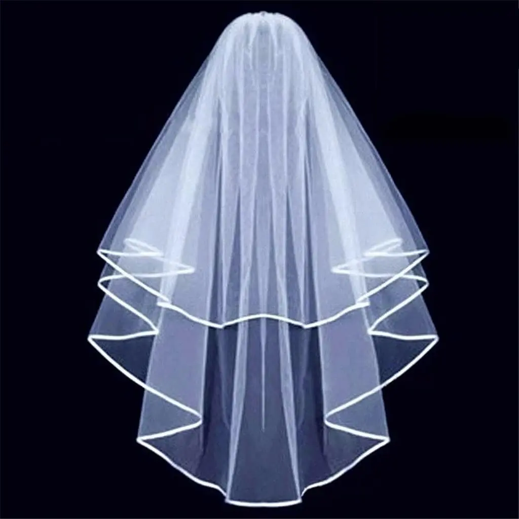 

Bridal Veil Pearl Wedding Dress Layers Tulle Ribbon Edge Women Accessories 2023