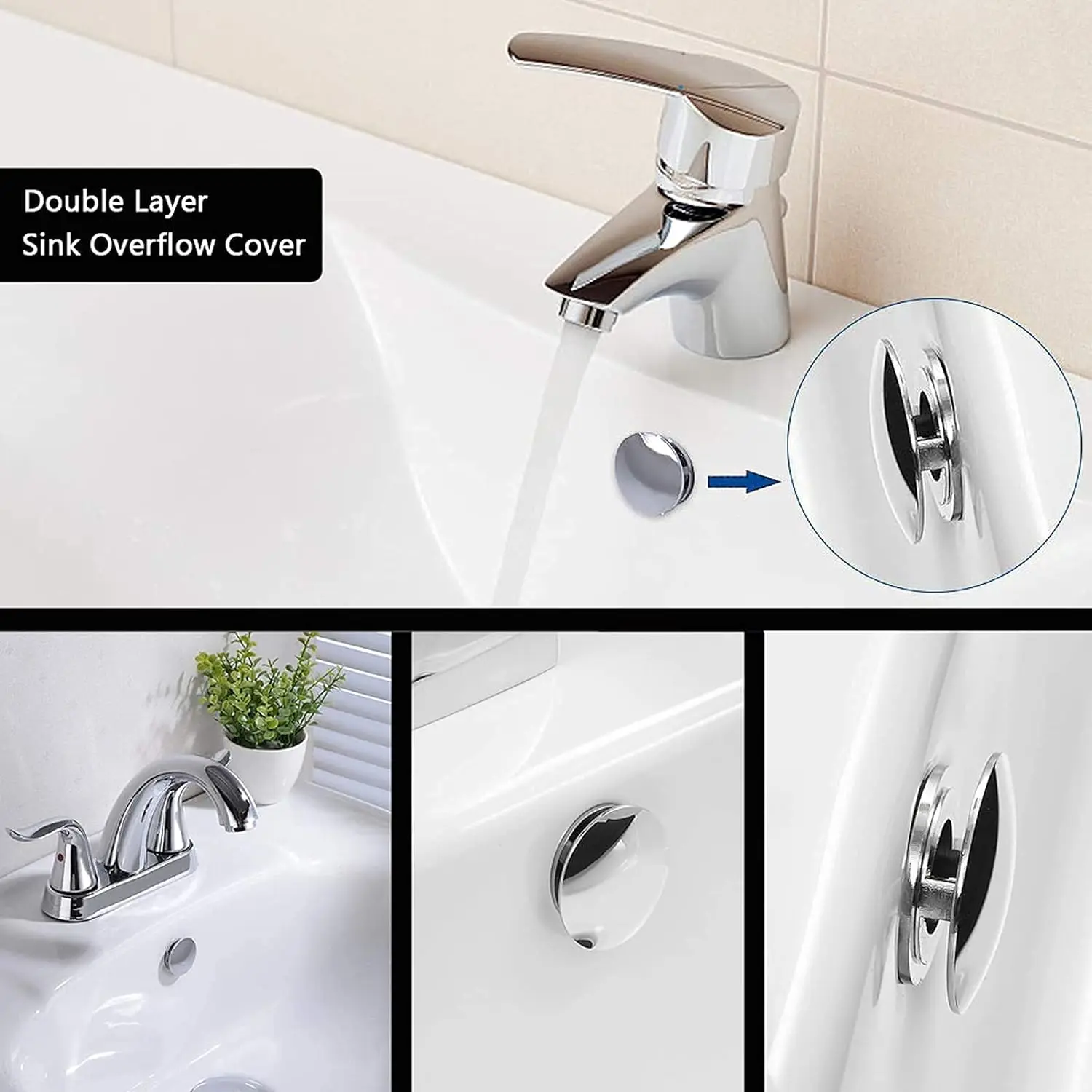 4pcs Sink Overflow Trim Ring Sink Hole Round Overflow Cover Replacement Basin Tidy Drain Cap Cover for Bathroom Kitchen sink overflow cover overflow drain cover sink hole cover