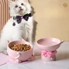 Ceramic Cat Bowl Double Bowl Drinking Bowl Cute Cat Basin for Pets Neck Protection Slant Mouth Cat Bowl Dog Bowl Pet Supplies 2