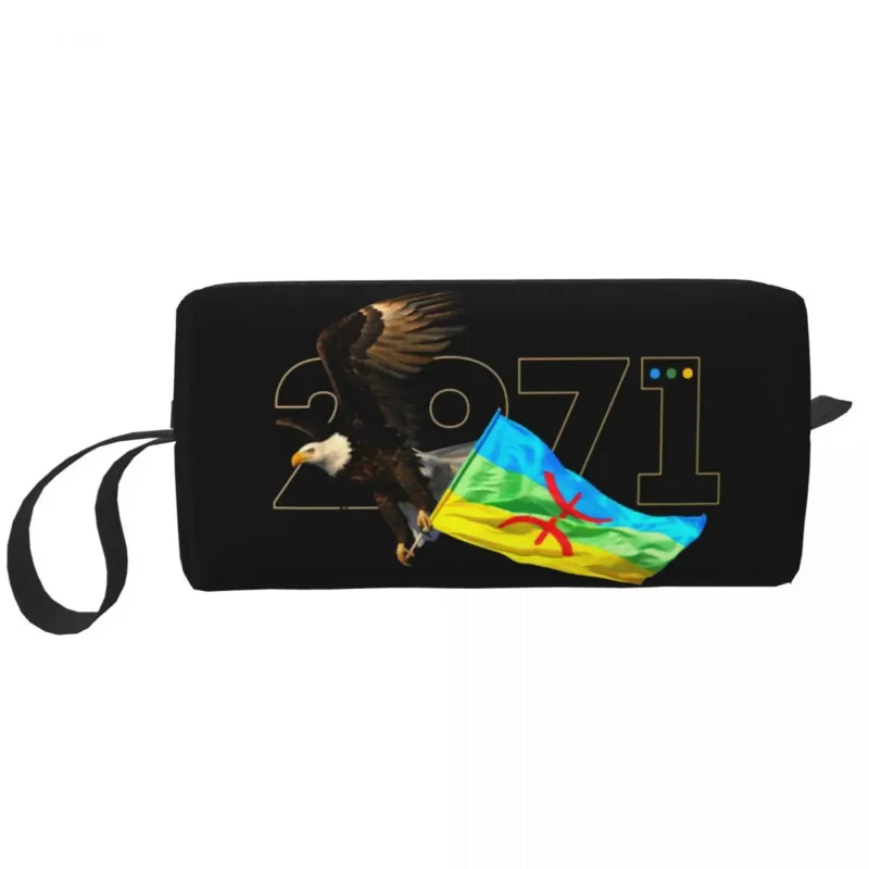 

Amazigh New Year 2971 Travel Cosmetic Bag Women Berber Flag Tifinagh Toiletry Makeup Organizer Ladies Beauty Storage Dopp Kit