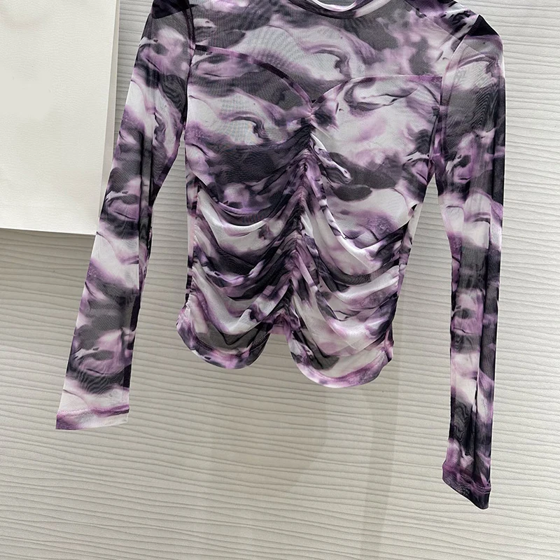 

Fashion Runway Halo Dye Underlay Shirt Y2K Vintage Women Round Neck Slimming Long Sleeve Tops Chic 23New High End Clothes 2Color