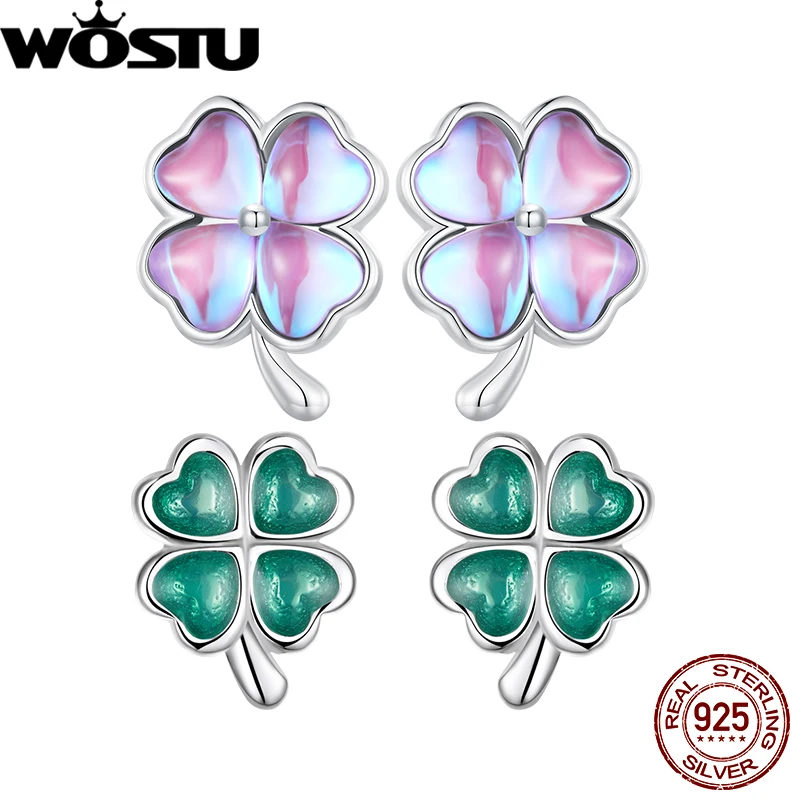 

WOSTU 925 Sterling Silver Four Leaf Clover Earrings For Women Party Daily Fine Jewelry Lucky Gift