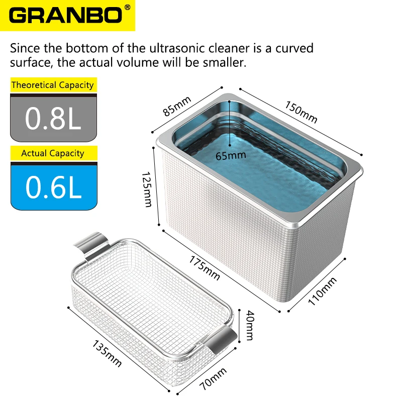 Ultrasonic Cleaner Machine 800ML High Frequency 40KHz 35W/60W with Degas for Watch Glasses Jewelry Plastic 5