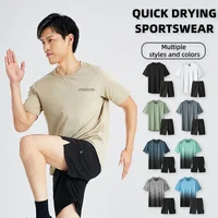 Men Ice Silk Quick Drying Sportswear Suit Fitness Clothes Short Sleeve Sports T-shirt Shorts Running Tracksuit Gym Training Set 1