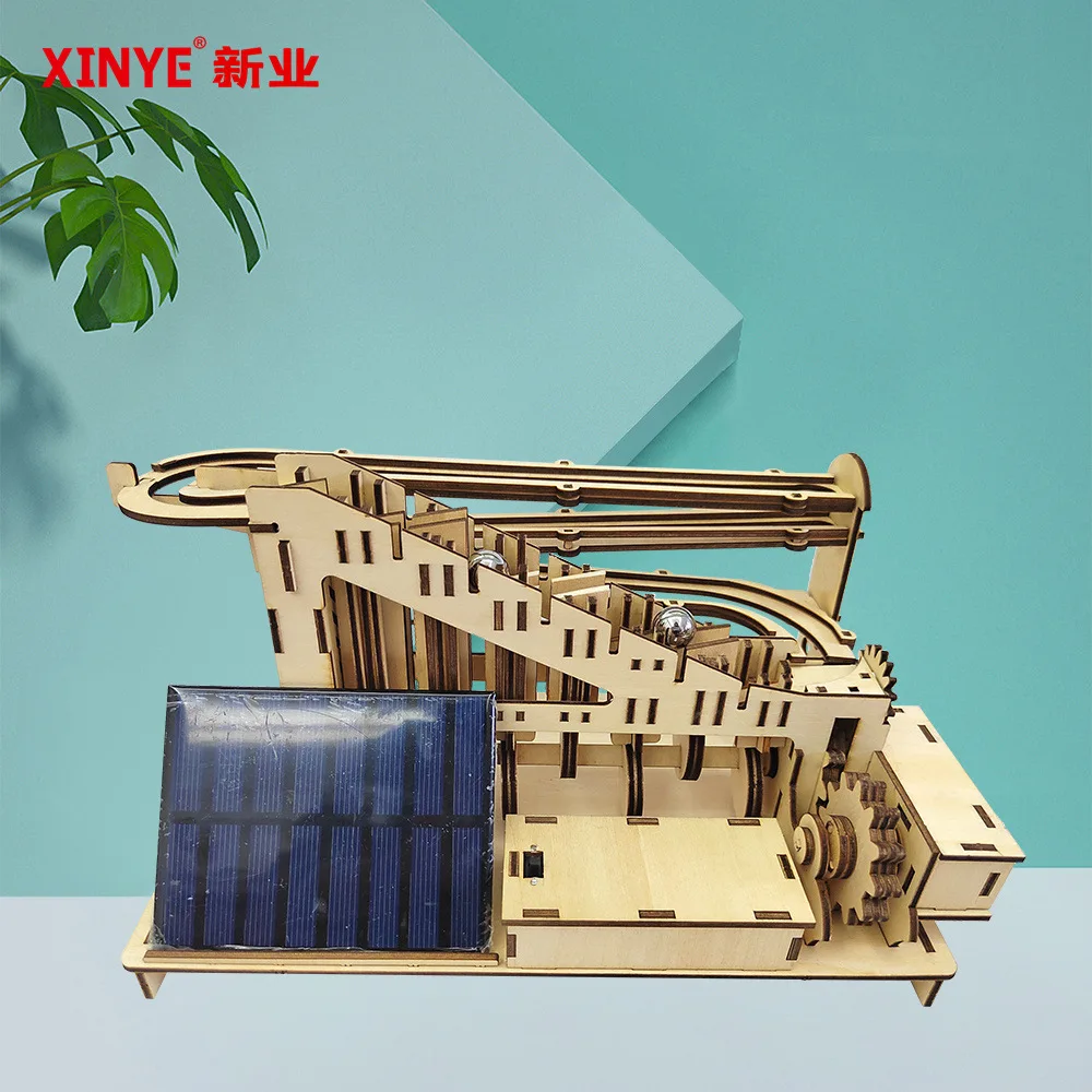 

3D three-dimensional wooden puzzle solar electric ladder track ball model children's adult educational assembly toys