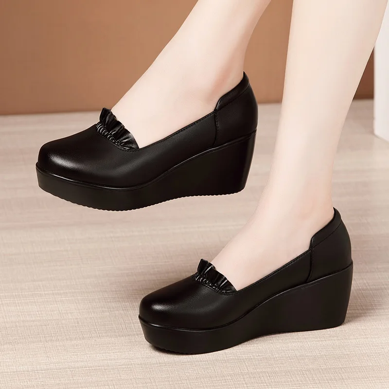 

Wedges Shoes for Women 2022 Autumn Spring Platform Pumps Woman High Heels Leather Office Shoes Ladies Plus Size 33-43 mujer