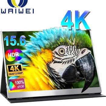 WAIWEI 휴대용 디스플레이 게이밍 모니터, 노트북 PC 컴퓨터 디스플레이 Xbox PS5 Mac용, 15.6 인치 4K UHD 16:9, 3840*2160