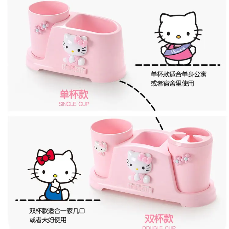 Kawaii Sanrio Hello Kitty Toothbrush Holder Cartoon Plastic Toothbrush Holder Mouthwash Cup Toothpaste Tube Storage Rack