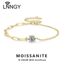 Lnngy 6.5mm 1ct Moissanite Bracelet Certified 925 Sterling Silver Paperclip Chain Bracelets For Women Unique Design Jewelry Gift