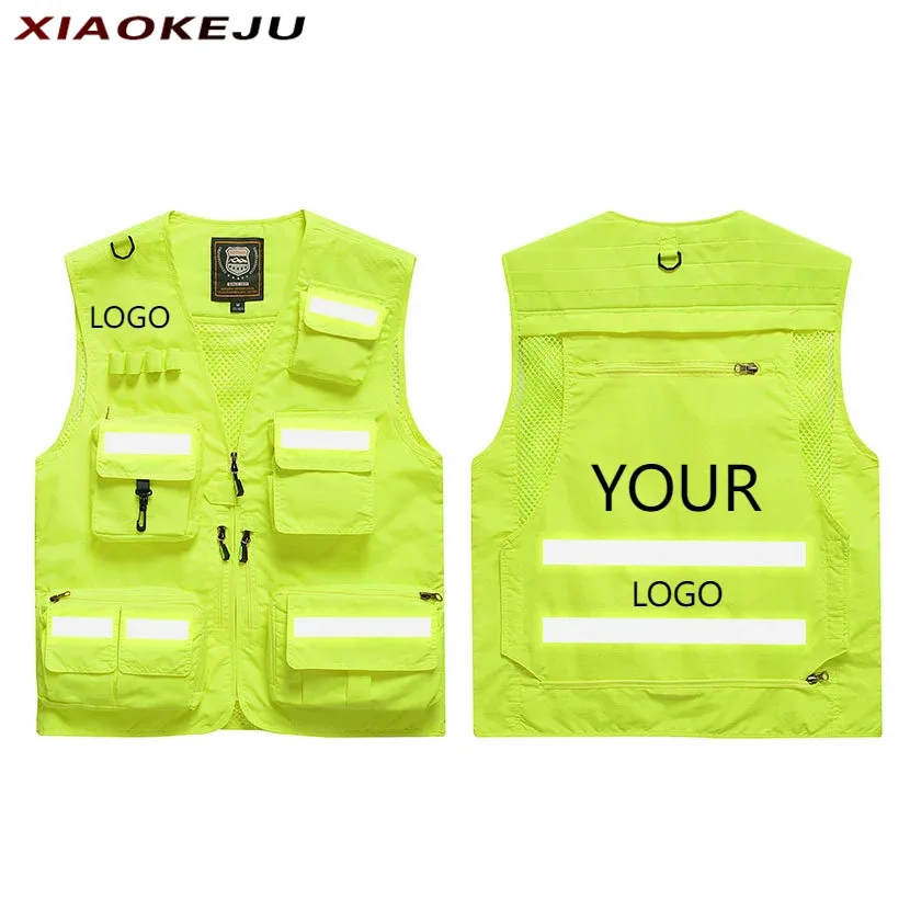 Working Logo Custom MAN VEST Summer Reflective Vest Sleeveless Vest Jacket Sports Men Plus Size Outerwear Mountaineering Fishing