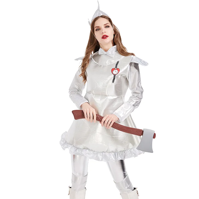 

Halloween Wizard of Oz Tin Man Cosplay Costumes for Women Carnival Role Play Party Adult's with Heart Performance Costumes set
