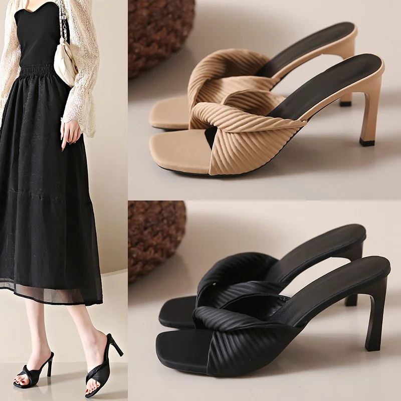 2023 New Sexy Open Toe Solid Color Outdoor Slippers Mujer Big  2023 Summer Women Pumps Shoes Women High Heel Sandals Fashion