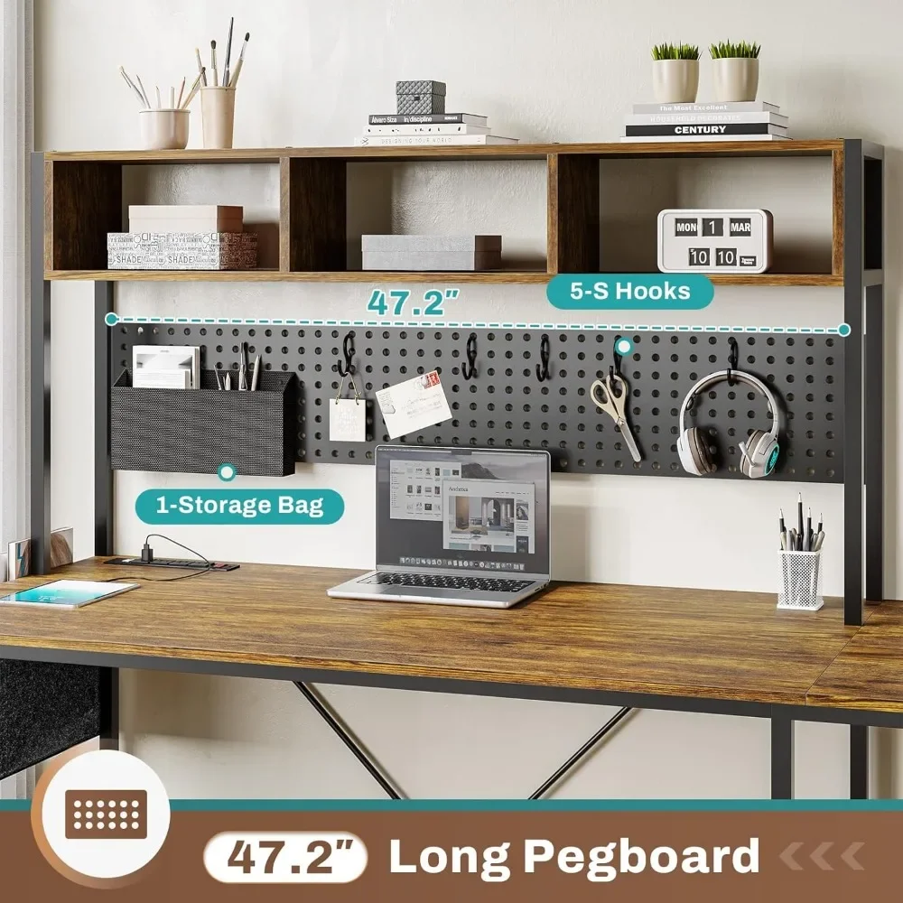 L Shaped Desk with Led Light, Keyboard Tray, Storage Shelves and Headphone Hook for Home Office 5