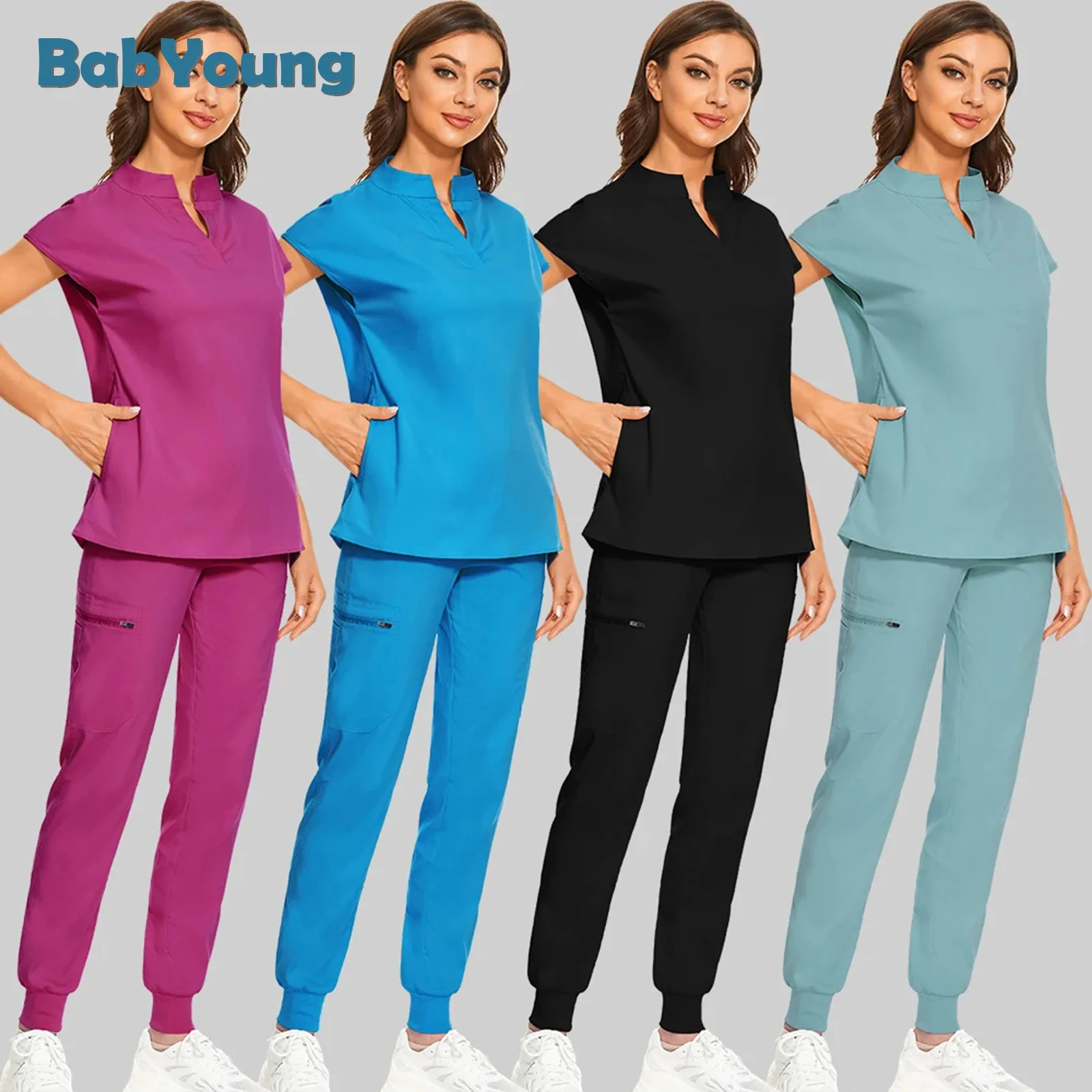 

Medical Uniform Doctor Nurse Workwear Nursing Scrub Set Lab Top Pant Dental Clinic Work Suits Solid Color Hospital Outfits