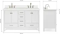 61" White Double Bathroom Vanity with Sink, 1.5" Edge Pure White Quartz Countertop & Backsplash, Brushed Nickel 2