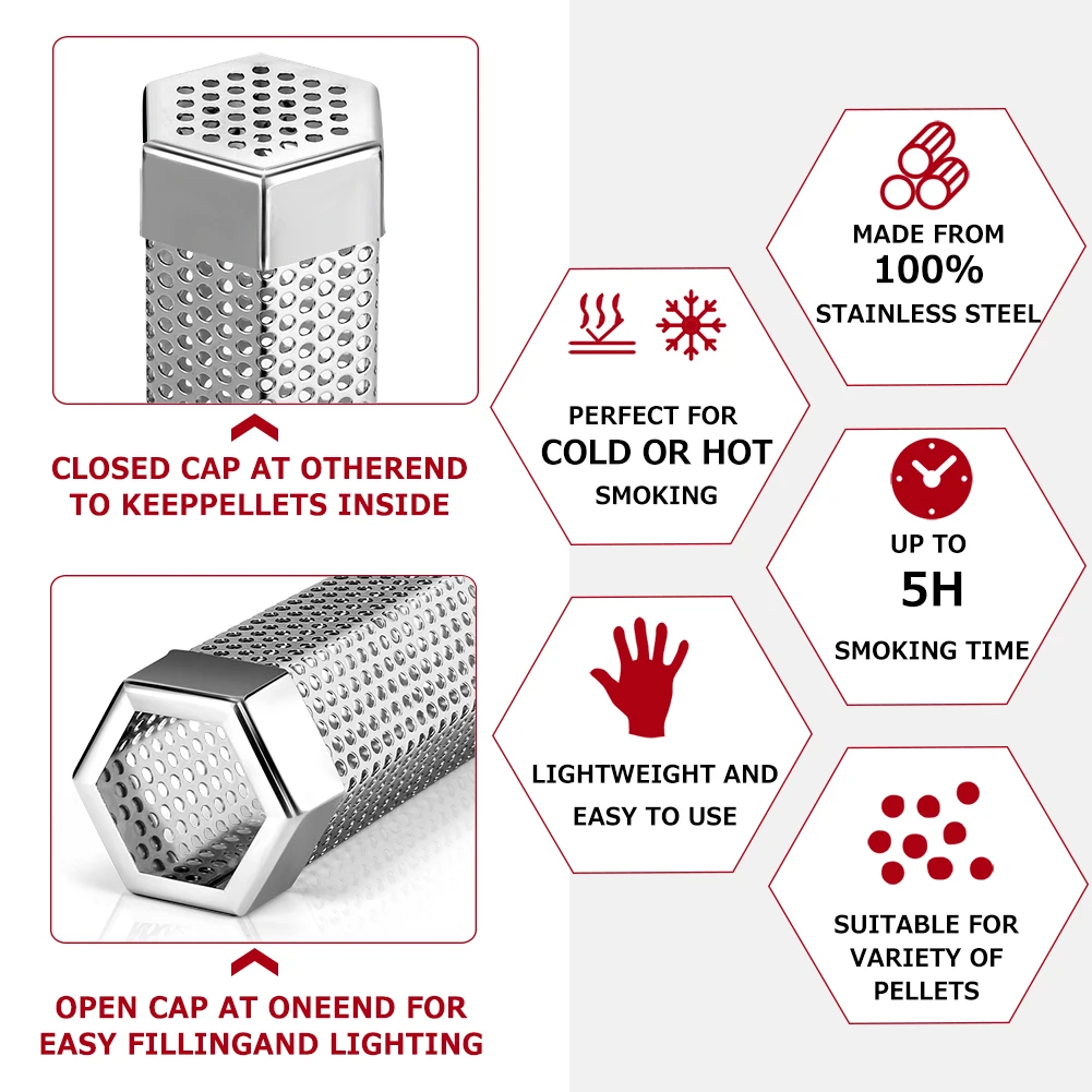 Pellet Smoker Tube 12 Inch Stainless Steel Wood Pellets Smoke Generator Hot or Cold Smoking Work BBQ Grill Smokers smoker accessories