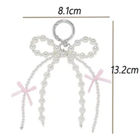 Porte-clés à nœud papillon perlé Y2k, ruban esthétique, pompon, pour femmes et filles, sac à main, clé de voiture, décoration de coque de téléphone 5