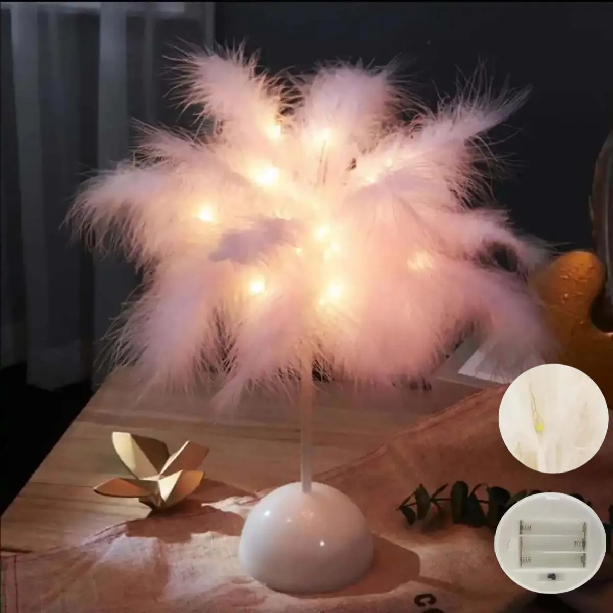 1PC Feather Design LED Table Lamp for Kids - Battery-Powered, Portable & Ideal Bedroom Decor for All Occasions 5