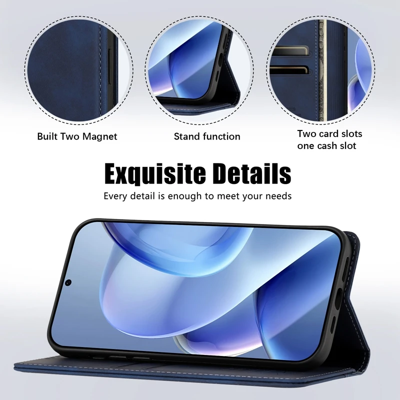 Luxury Magnetic Wallet Phone Case with Card Holder and Book Cover Design