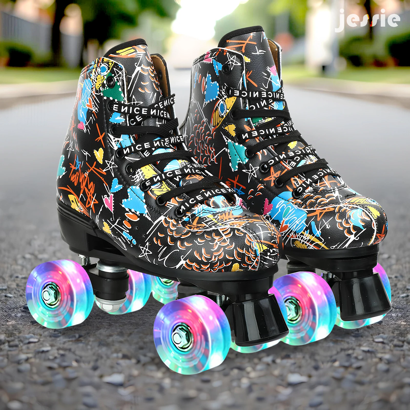 Flashing Roller Skate Shoes Boys Girls Double Row 4 Wheels Skates Adult Outdoor Sports Skating Rink Training Quad Sneakers Gift