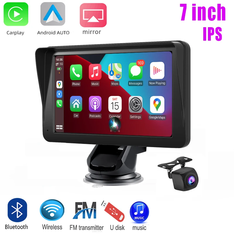 

Universal 7 inch portable car Radio wireless carplay android auto camera ips screen player music video buletooth wifi
