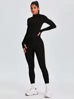 Fitfemme Two-piece Set Women's Solid Zip UpMock Neck Sports Jacket & HighWaist Leggings Set, SportyBreathable Quick Drying - Image 6