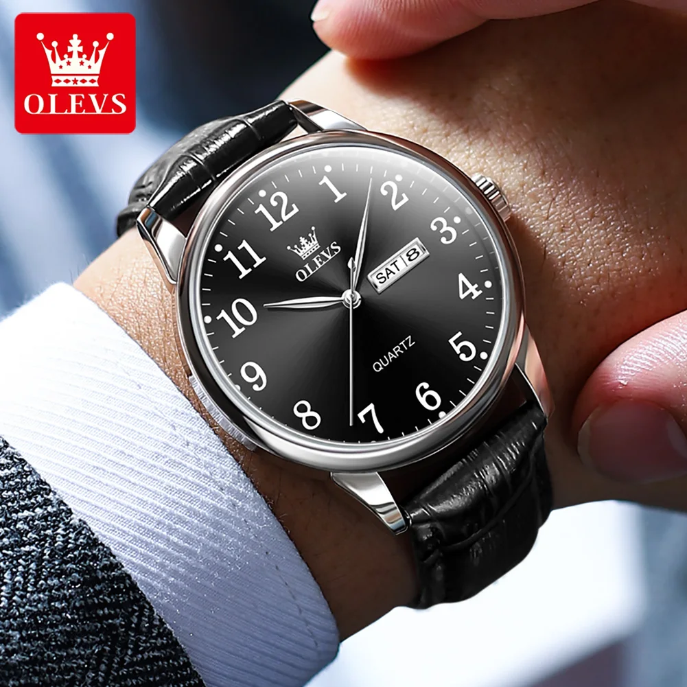 OLEVS Classic Men's Watch Quartz Leather Strap Digital Dial Man Wristwatches Business Casual Watches for Men Relogios Masculino 3